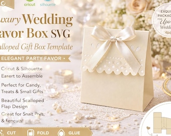 Luxury Wedding Favor Box SVG | Scalloped Gift Box Template | Elegant Bridal Favor Cricut Silhouette Cut File