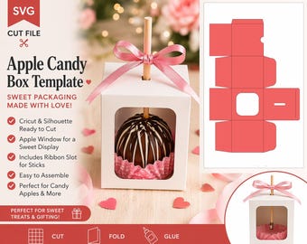 Apple Candy Box SVG Template | Candy Apple Box SVG | Treat Box with Window | Cricut Silhouette Gift Box | Teacher Gift Packaging