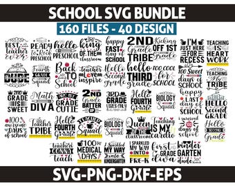 40 School Svg Designs, Teacher Quotes Svg Bundle, Back To School SVG, Kindergarten SVG, First Day Of School SVG, Cricut Files