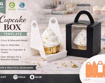 Cupcake Box SVG Template, Window Favor Box, Favor Box Cut File, Cricut and Silhouette Party Packaging, Weddings, Birthdays, Showers