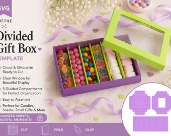 Divided Gift Box SVG Template | Candy Box with Compartments | Treat Box SVG | Cricut Silhouette Packaging File