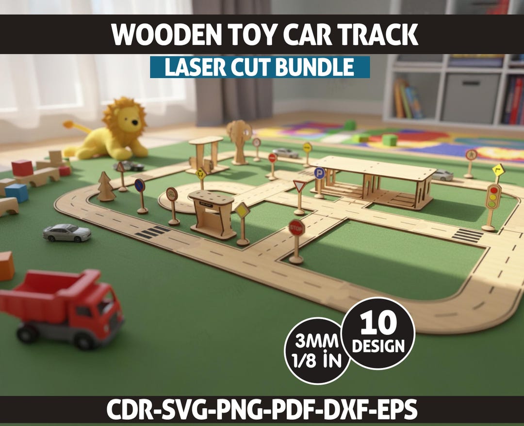 Wooden Toy Car Track Laser Cut Files, Kids Road Playset SVG, DXF, Laser ...