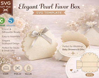 Elegant Pearl Favor Box SVG Template | Luxury Wedding Favor Box | Scalloped Gift Box SVG | Cricut Silhouette Cut File, Baby Shower Packaging