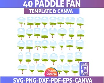 Paddle Fan Template SVG Bundle: 40 Unique Hand Fan Shapes (Digital Download)