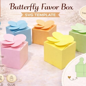 Fjärilsfavoritlåda SVG-mall | Söt presentask SVG | Festfavoritlåda | Cricut silhuett klippfil | Babyshower bröllopsask