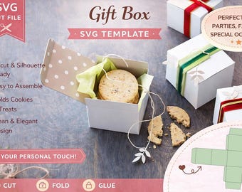 Gift Box SVG Template | Cookie Treat Box SVG | Favor Box Cricut File | Small Gift Packaging | DIY Party Favor Box | Silhouette Cut File