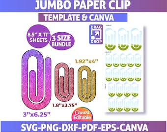 Jumbo paperclip SVG-sjabloonbundel: 3 formaten, canva bewerkbaar (digitale download)