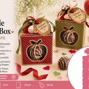 Apple Gift Box SVG Template | Teacher Gift Box SVG | Candy Box with Window | Cricut Silhouette Treat Box | Back to School Packaging
