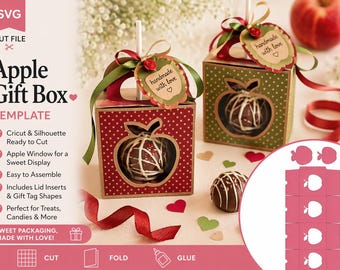 Apple Gift Box SVG Template | Teacher Gift Box SVG | Candy Box with Window | Cricut Silhouette Treat Box | Back to School Packaging