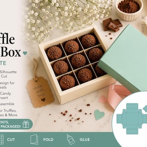 Truffle Gift Box SVG Template with Divider Insert, Chocolate Box Cut File Cricut Silhouette, Candy Box 9 Grid Treat Pack, Instant Download