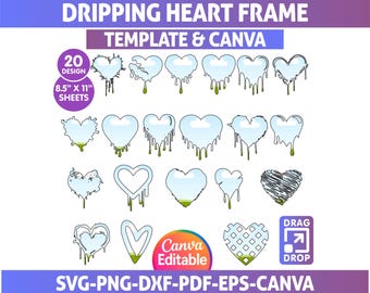 Black Pink Heart Shape Canva Frame Template Canva Drag & Drop Frame ...