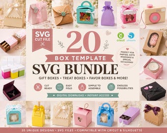 20 Gift Box SVG Bundle | Favor Box Templates for Cricut | Treat Box SVG Files | Party Packaging Templates | Wedding Box Cut Files