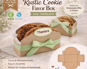 Rustic Cookie Favor Box SVG Template, Kraft Treat Box, Bakery Packaging Cut File, Cricut Silhouette Gift Box, Homemade Cookie Holder DIY