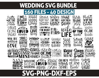 40 Wedding SVG Designs, Bridal SVG Bundle, Bride Tribe SVG, Wedding Quotes Bundle, Silhouette Cut Files, Cricut Wedding Files, Bridesmaid