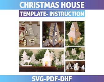 Modelo SVG de Casa de Natal, Arquivos de Corte de Vila de Natal em Papel para Cricut e Silhouette