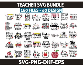 40 Teacher Svg Designs, Teacher Appreciation SVG, School Svg Bundle, Classroom Svg, Teaching Quotes SVG, Cricut Cut Files