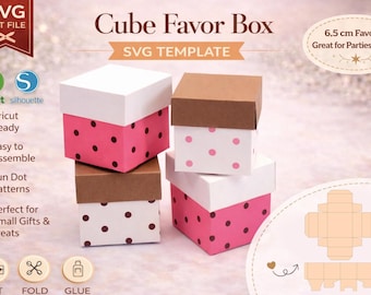 Cube Favor Box SVG Template | Small Gift Box SVG | Party Favor Box 6.5 cm | Cricut Silhouette Cut File | DIY Treat Packaging
