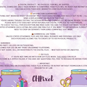 May include: Digital download graphic with text about digital product details, satisfaction guarantee, commercial use terms, and zip files. The image includes jars, scissors, and pencils, with the text "CHPixel" at the bottom.