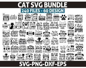 Cat SVG Bundle, Cat Quotes Svg Bundle, Cat Lover Svg, Funny Cat Svg, Cat Mom Png, Cricut Cat Files, Cat Sayings SVG Bundle