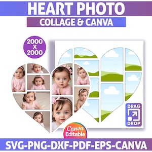Dripping Heart Photo Frame Template: Canva Collage Designs (Digital Download)