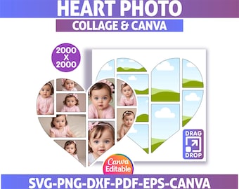 Sjabloon fotolijst met druipend hart: canva-collageontwerpen (digitale download)