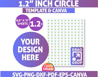 Modello di cerchio da 1,2 pollici, modello di etichetta rotonda modificabile Canva, foglio di adesivi, stampabile, modificabile Canva, adesivo circolare, modello di etichetta rotonda