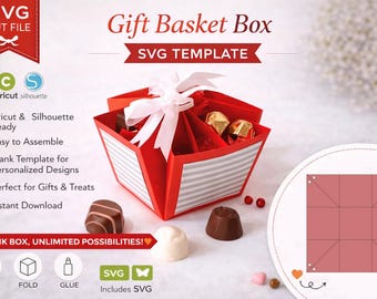 Gift Basket Box SVG Template | Divided Treat Box | Candy Gift Box Cricut File | Party Favor Basket | Chocolate Gift Packaging