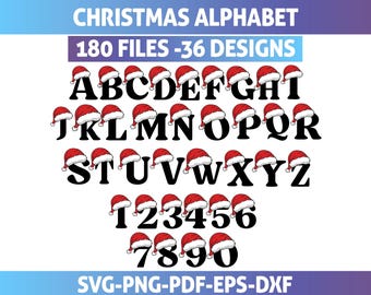Santa Hat Christmas Alphabet SVG Bundle: Holiday Letters, Numbers (Digital Download)