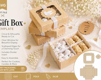 Gift Box SVG Template | Cookie Box with Window | Favor Box Cut File | Cricut Silhouette DIY Packaging
