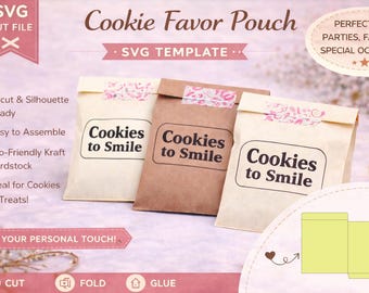 Modello SVG per sacchetto di biscotti / Sacchetto per dolcetti SVG / Confezione per prodotti da forno SVG / File Cricut per sacchetto regalo / File di taglio Silhouette per piccolo sacchetto per dolcetti