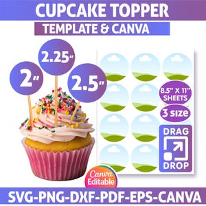 Cupcake Topper Template BUNDLE, Birthday Cake Topper Template, Cupcake Topper Svg, Canva Editable, Multipurpose Circle Layered Labels