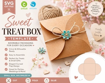 Curved Flap Gift Box SVG | Envelope Treat Box Template | Wedding Favor Box Cricut Silhouette Cut File