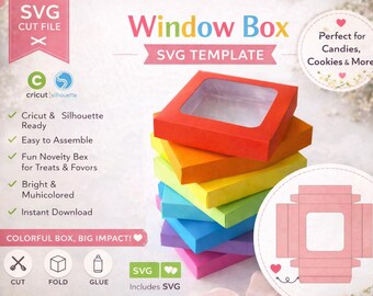 Window Box SVG Template | Candy Box SVG | Colorful Gift Box SVG | Treat Box for Cricut Silhouette | Party Favor Packaging File