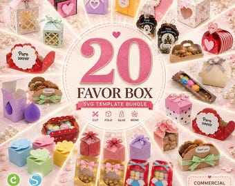 Favor Box SVG Bundle 20 Designs, Gift Favor Box Template Cricut Silhouette, Wedding Birthday Baby Shower Party Box Cut File Instant Download