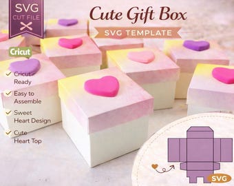 Cute Gift Box SVG | Heart Top Favor Box Cricut File | Small Treat Box Template | Valentine Gift Box, Baby Shower Favor Box | Party Favor DIY