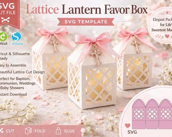 Lattice Lantern Favor Box SVG Template | Baptism Favor Box SVG | Communion Favor Box | Wedding Lantern Box SVG | Elegant Gift Box