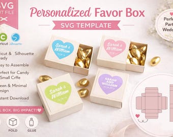 Personalized Favor Box SVG Template, Wedding Candy Box for Cricut, Name Gift Box SVG, Small Sliding Box Template, DIY Party Favor Packaging
