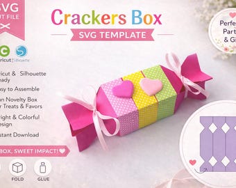 Cracker Box SVG Template, Candy Party Favor Box for Cricut, Christmas Cracker Style Gift Box, Treat Box SVG, DIY Paper Packaging