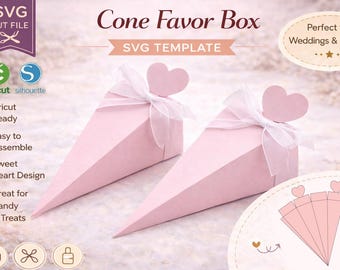 Scatola a cono per bomboniere di matrimonio SVG / Modello per bomboniere per addio al nubilato / Scatola a cono per caramelle Cricut / Scatola per dolcetti per baby shower / Bomboniere fai da te