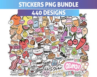 Mega Sticker PNG Bundle, Kawaii Food Stickers PNG Bundle, Cute Digital Planner Stickers for Goodnotes and Printables