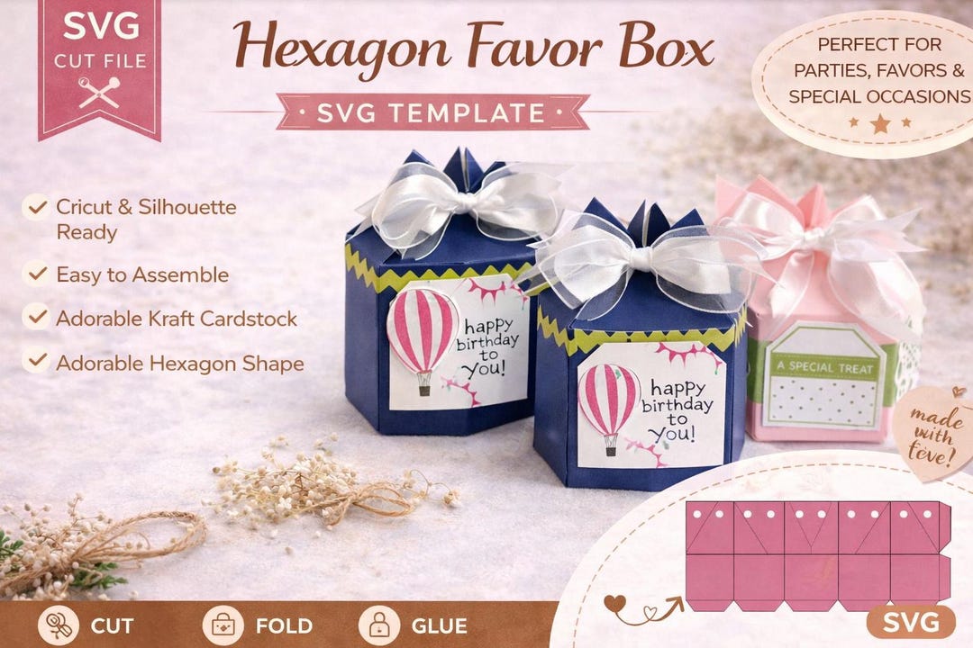 Hexagon Favor Box SVG Template | Unique Gift Box Cricut File ...