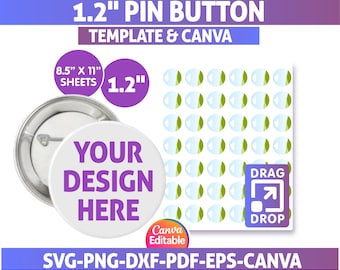 Canva Button Pin Template Bundle: 1.2" Editable Badge Design (digital ...