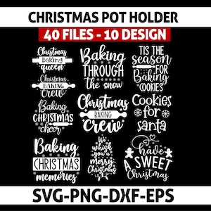 Julgrytlapp SVG-paket | Bakning Julcitat SVG | Kökshandduks- och grytlappsdesigner | Julbakning SVG | Cricut Cut-filer