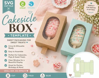 Scatola per cakesicle SVG / Modello per scatola di cake pop / File di taglio per Cricut e Silhouette per confezioni da pasticceria / Scatola per dolcetti su stecco, confezione regalo fai da te