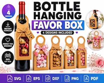 Bottle Hanging Favor Box SVG Template, Wine Bottle Gift Box SVG, Wedding Favor Box Template, Candy Box Svg, Cricut Gift Packaging Svg