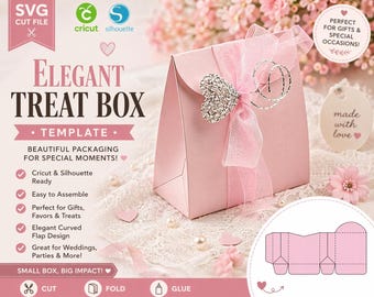 Elegante scatola per dolcetti SVG / Modello di scatola regalo con patta curva / Scatola per bomboniere per matrimonio File di taglio Cricut Silhouette / Confezione fai da te per bomboniere
