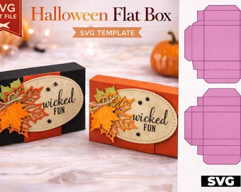 Halloween Flat Box SVG Template | Treat Box Cricut File | Trick or Treat Candy Box | Party Favor Packaging | Fall Gift Box