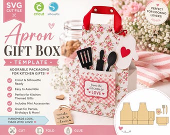 Apron Gift Box Template SVG | Kitchen Gift Box | Baking Theme Favor Box | Cricut Silhouette Cut File | DIY Treat Box Packaging
