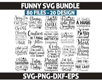 20 Funny SVG Designs, Sarcastic Quote Bundle, Funny Saying SVG, Cricut Cut Files, Silhouette SVG Bundle