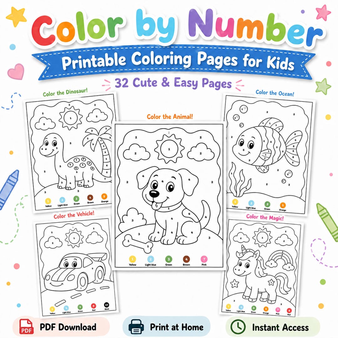 Color by Number Printable PDF for Kids - Etsy